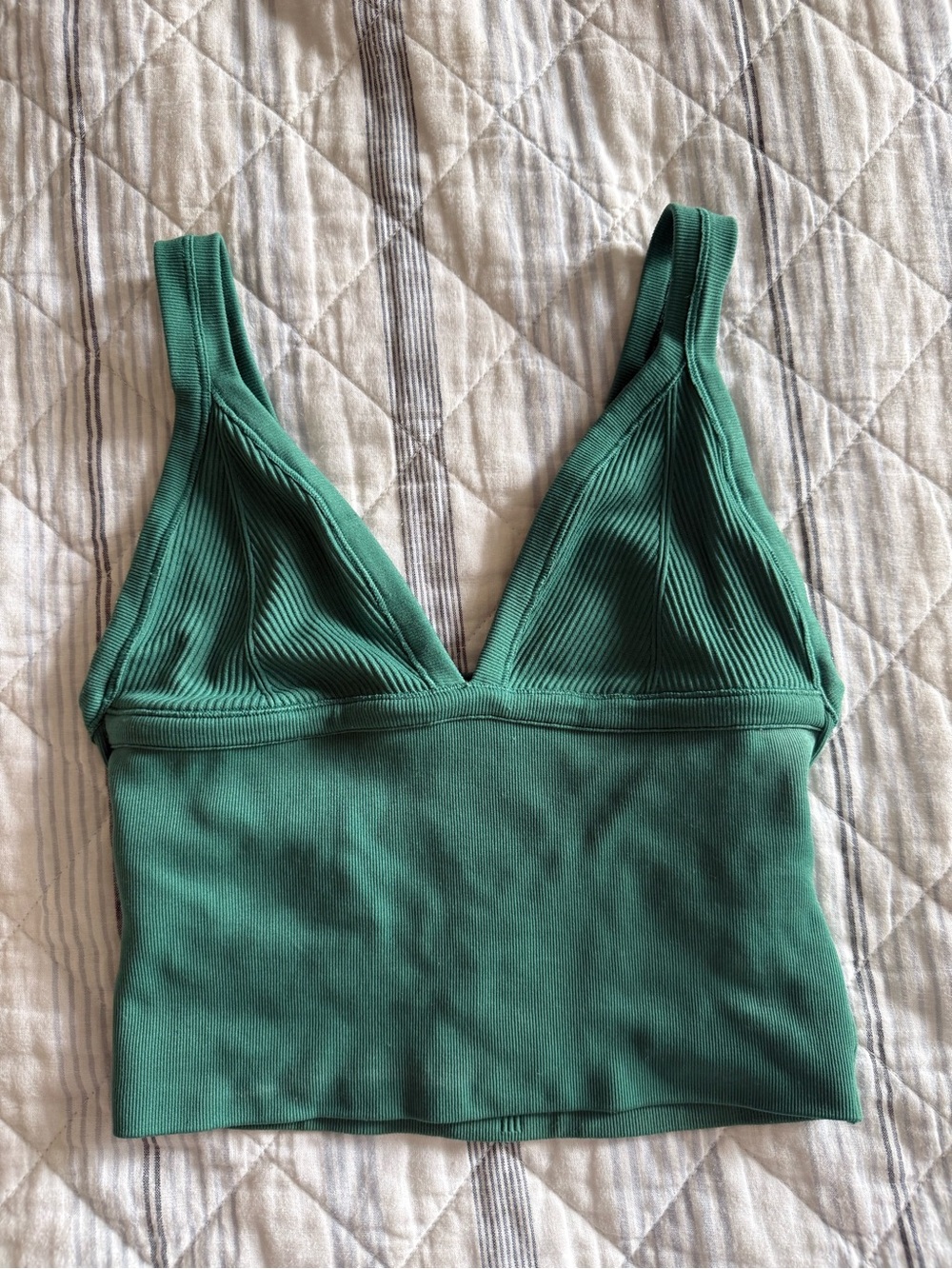 Urban Outfitters Green Ribbed V-Neck Crop Tank